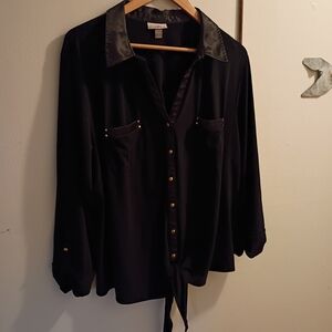 Roz & Ali Black Blouse with Satin Details